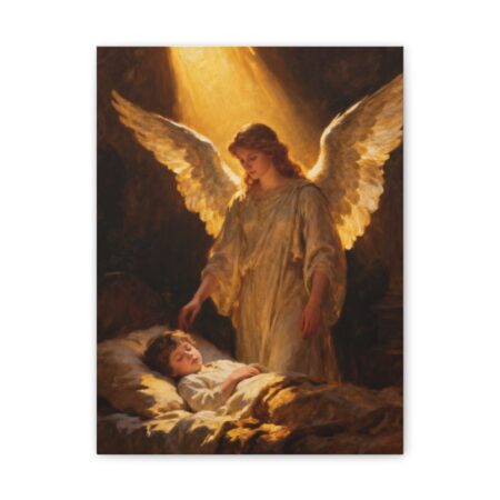 Guardian Angel Canvas Wall Art — Sleeping Child Nursery Decor, Psalm 91:11 Christian Baby Gift, Baptism Keepsake Art