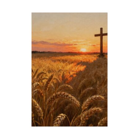 Harvest Field Poster — Golden Wheat and Cross Wall Art, Matthew 9:37 Christian Farmhouse Decor, Thanksgiving Faith Print