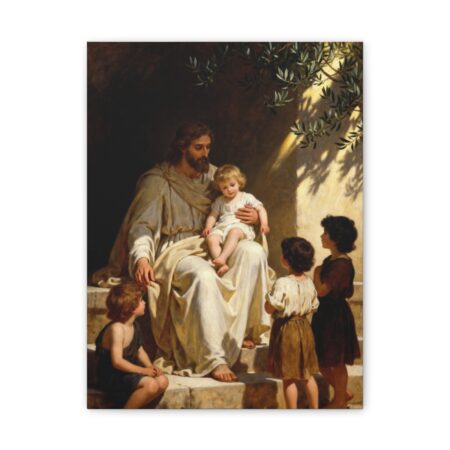 Let the Children Come Canvas Wall Art — Jesus with Children, Mark 10:14 Nursery Christian Decor, Baptism Gift Art