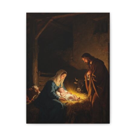 Nativity Canvas Wall Art — Holy Family Manger Scene, Christmas Christian Decor, Luke 2:7 Nativity Painting, Faith Gift