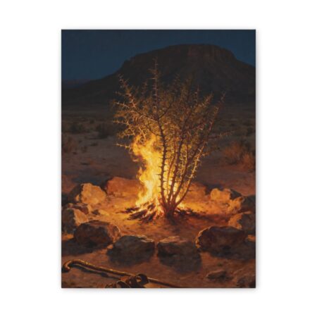 The Burning Bush Canvas Wall Art — Exodus 3:5 Holy Ground Painting, Moses Bible Art, Christian Calling Gift