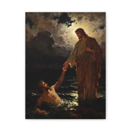 Walking on Water Canvas Wall Art — Jesus and Peter, Christian Wall Decor, Matthew 14:29 Faith Over Fear Art, Faith Gift